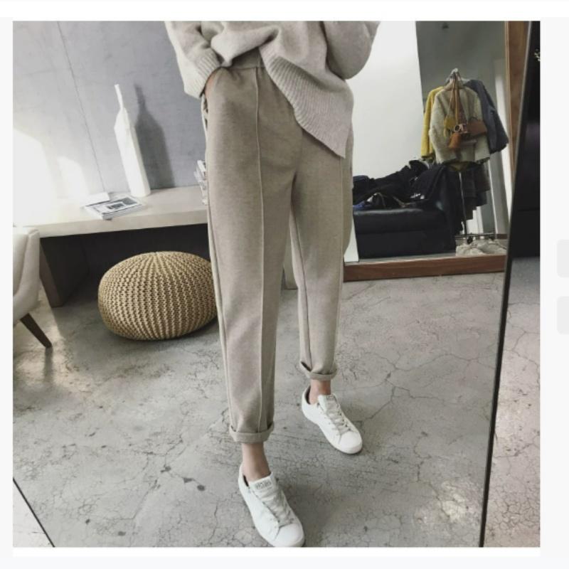 Autumn and Winter Woolen Thickened Harem Pants Women's Loose Carrot  Trousers Fat Sister Large Size Straight Feet Casual Pants