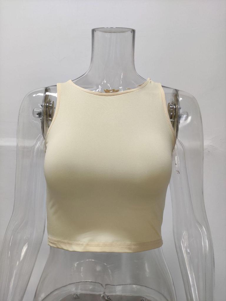 2023 Sleeveless Round Neck I-shaped Vest T-shirt In Solid Colors for Women