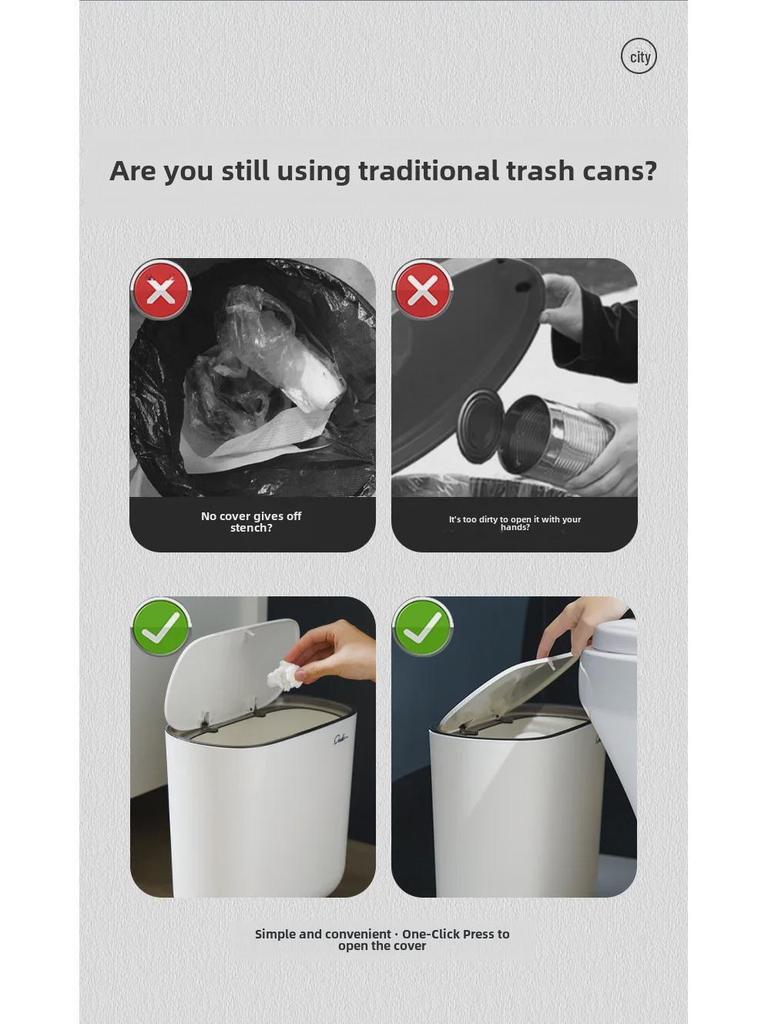 Compact Press-Top Trash Can for Bathroom, Bedroom, or Kitchen