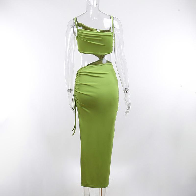 Женское летнее праздничное нарядное клубное вечернее платье с разрезом, элегантное сексуальное длинное платье с вырезами и рюшами на шнуровке