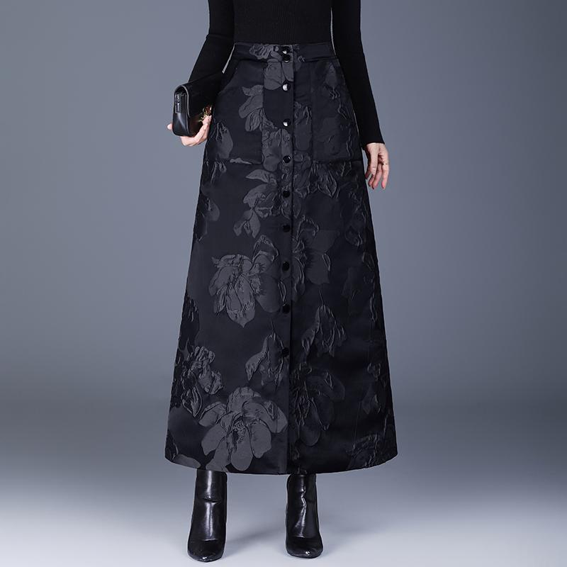 Жаккардовый Хлопок с Набивкой больших размеров Высокая талия винтажный цветочный Весна осень Зима повседневный свободный длинный для женщины юбки женская юбка