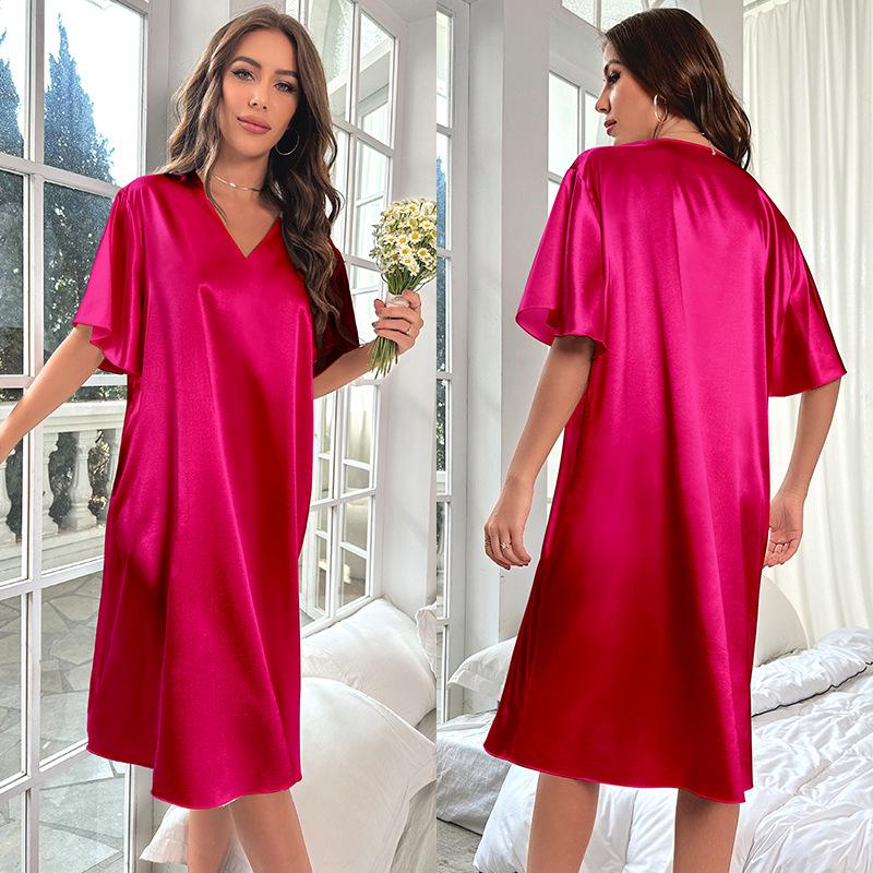 Женская летняя пижама из ледяного шелка большого размера - Длинная, прохладная, легкая ночная сорочка