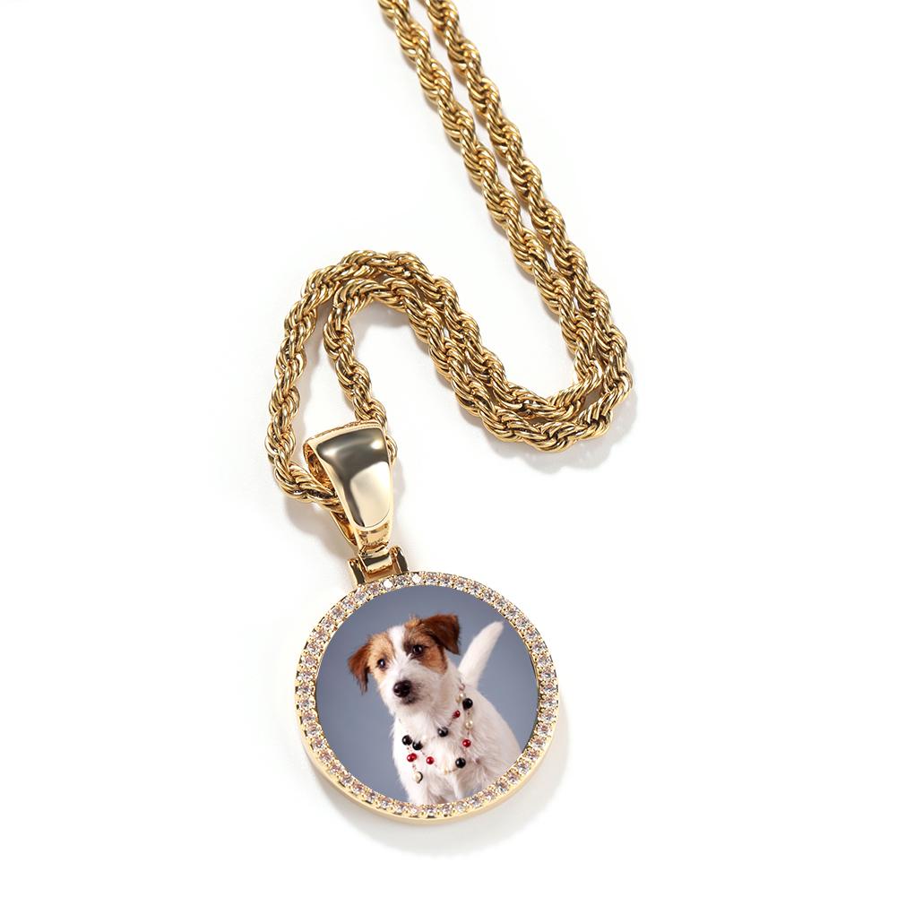 THE BLING KING Oversize Large Round Custom Photo Pendant Necklace Engrave Name Iced Out CZ Hiphop Jewelry Memory Gifts