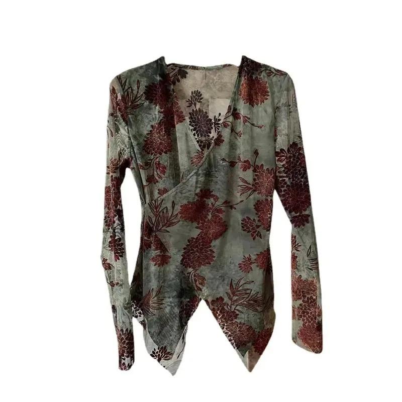 Ретро Зеленый Цветок Африканский Бархат-выгорание Тай-дай Флокирование Сетка Рождественская Ткань для Платья Швейные Принадлежности