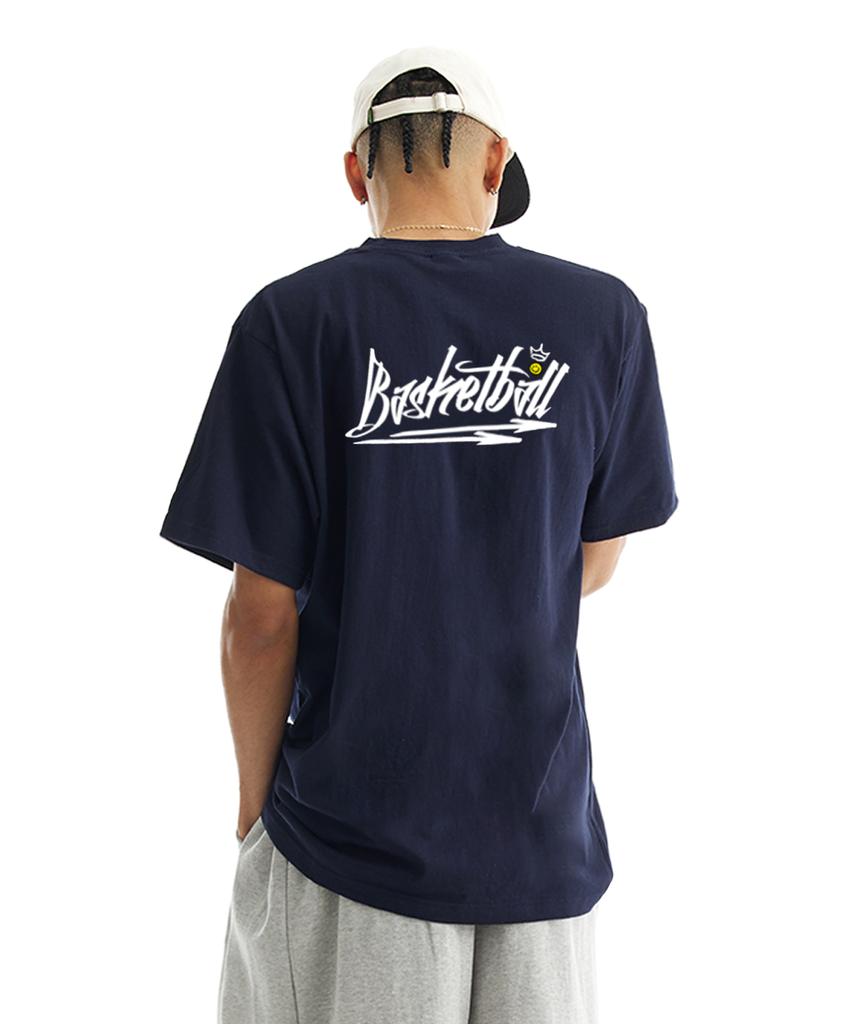 CREAM SODA LAB Basketball Short Sleeve T-Shirt Oversized Navy White