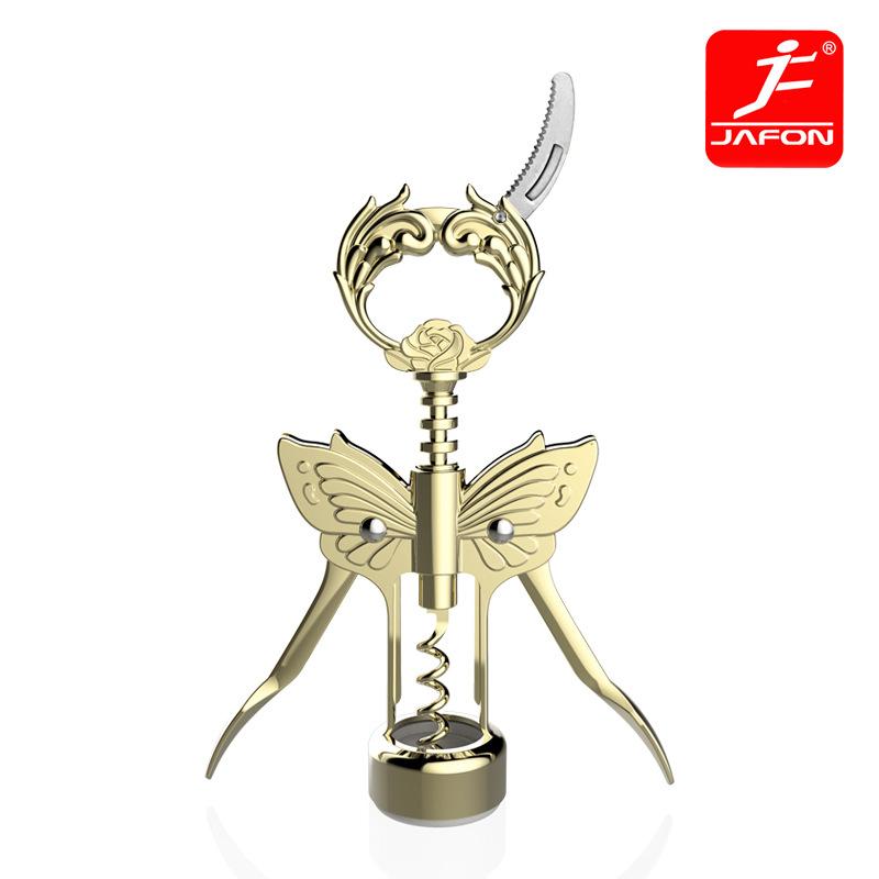 Золотой штопор для вина и пива с ножом для фольги, бесплатная доставка, открывалка для бутылок в форме бабочки, бита, штопор для вина, покрытый бронзой, уровень, пробка, тянуть