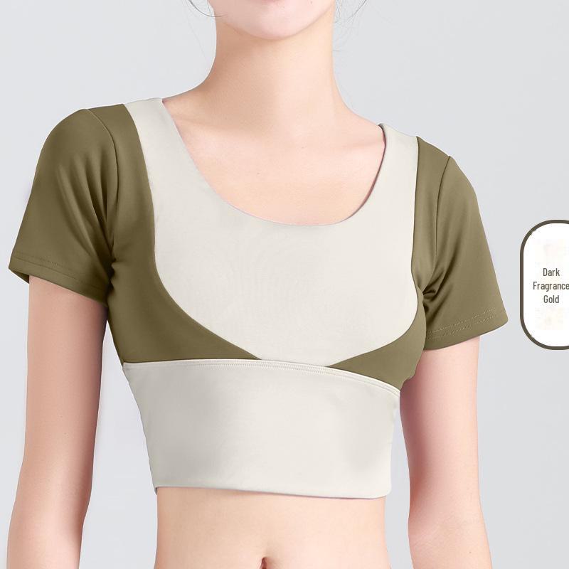 Женский топ для йоги Juyitang с короткими рукавами, в цвете, без бюстгальтера, с открытым пупком, одежда для фитнеса