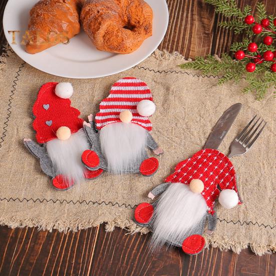 3Pcs Christmas Tableware Holder Festive Faceless Gnome Cutlery Bag for Fork Knife Christmas Kitchen Dining Table Decor
