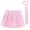 Women Plaid Pleated Mini Skirt with Attached Necktie School Uniform Style Zipper Closure Fancy Dress Costume