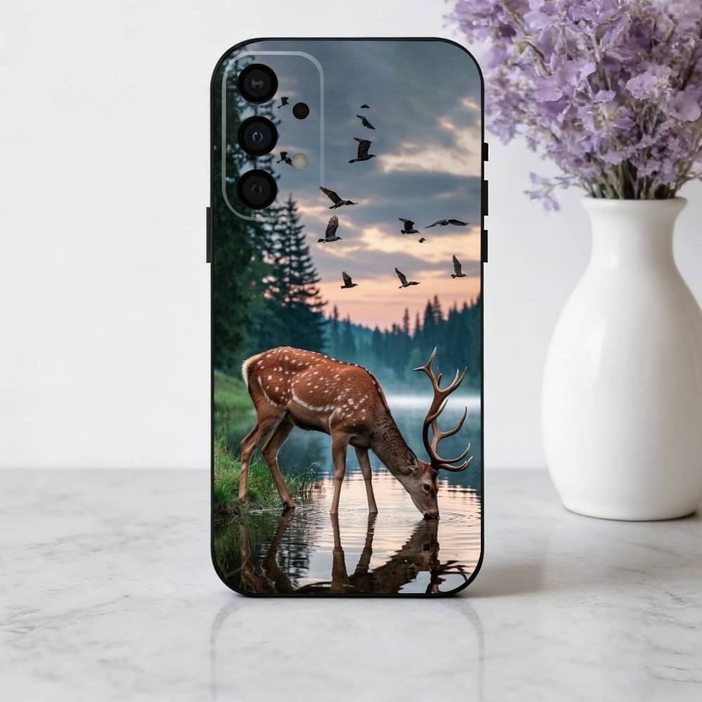 Изящный Чехол для Телефона с Изображением Оленя Сика для Samsung Galaxy A73,A72,A71,A70,A53,A52,A51,Мягкий Силиконовый Черный Чехол
