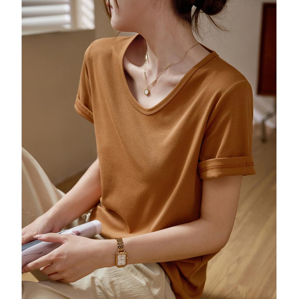 Large Round Neck Pure Cotton T-shirt Women's Summer New Short-sleeved Loose Versatile Bottoming Top