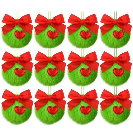 12/16 шт. Рождественские подвесные украшения 6 см зеленые пушистые шарики бант декор легкий многоразовый елочный кулон праздничный декор подарки