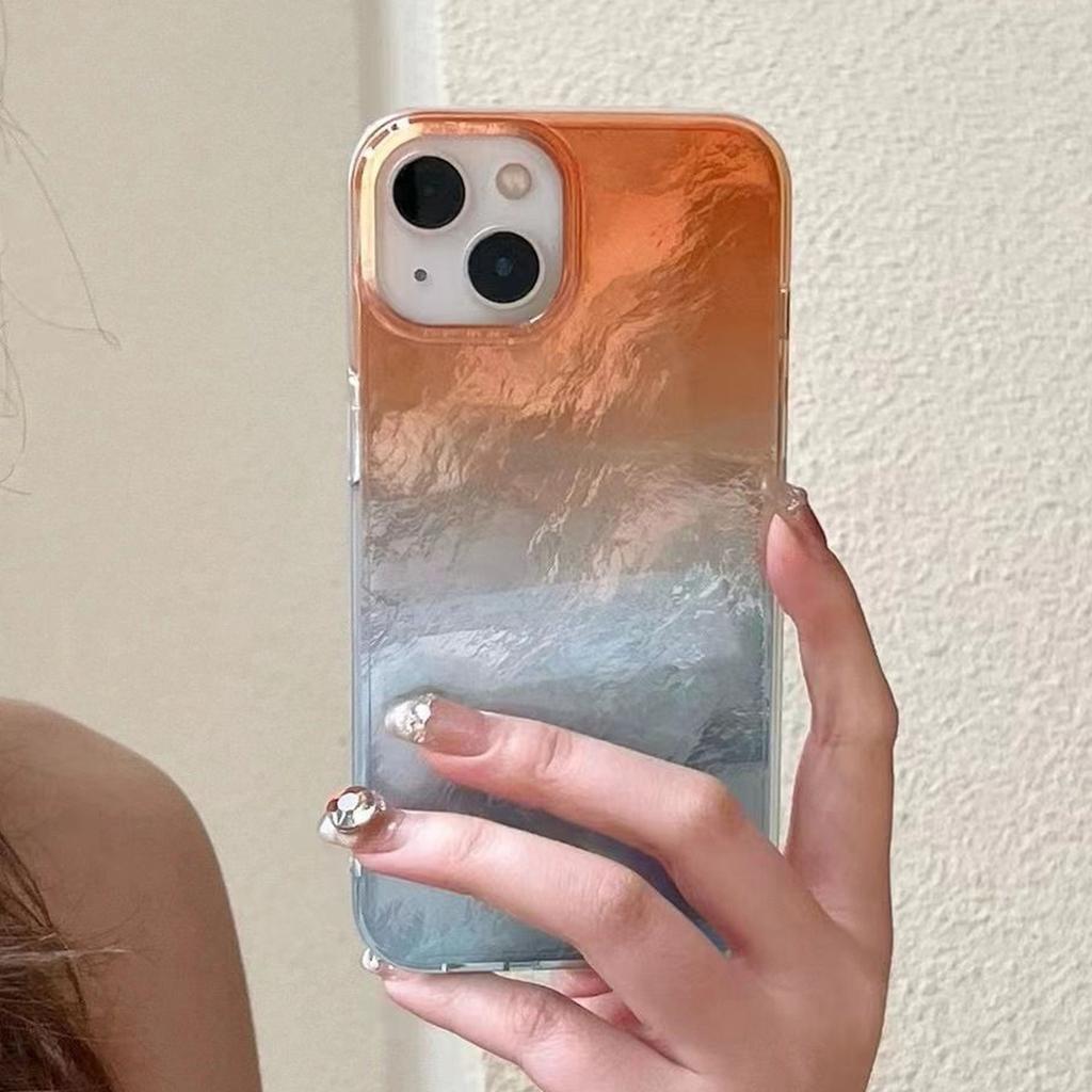 Large Hole Vortex Tin Foil Pattern Transparent Phone Case Imd for Apple Phone Protective Case Hanging Rope Simple Japanese and Korean Fashion Ins