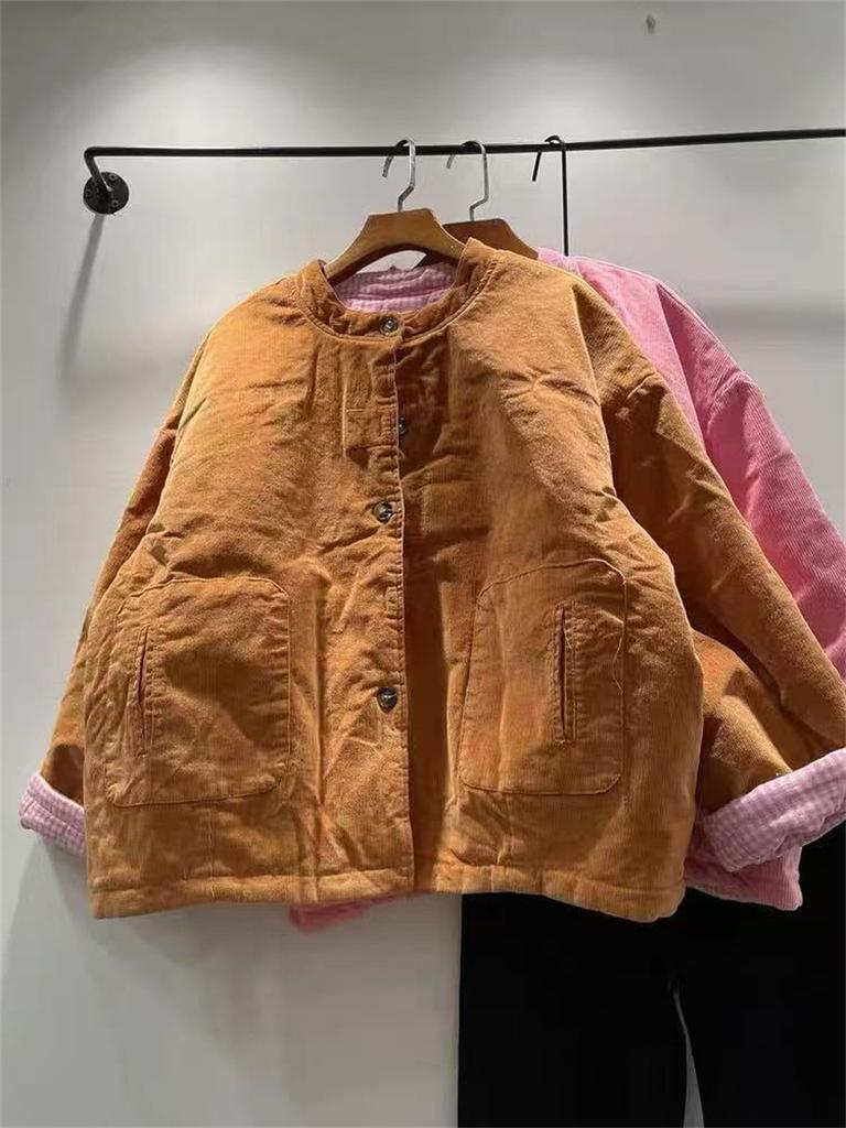 Johnature Зимняя ретро вельветовая куртка двусторонняя теплая женская свободная хлопковая повседневная лоскутная куртка