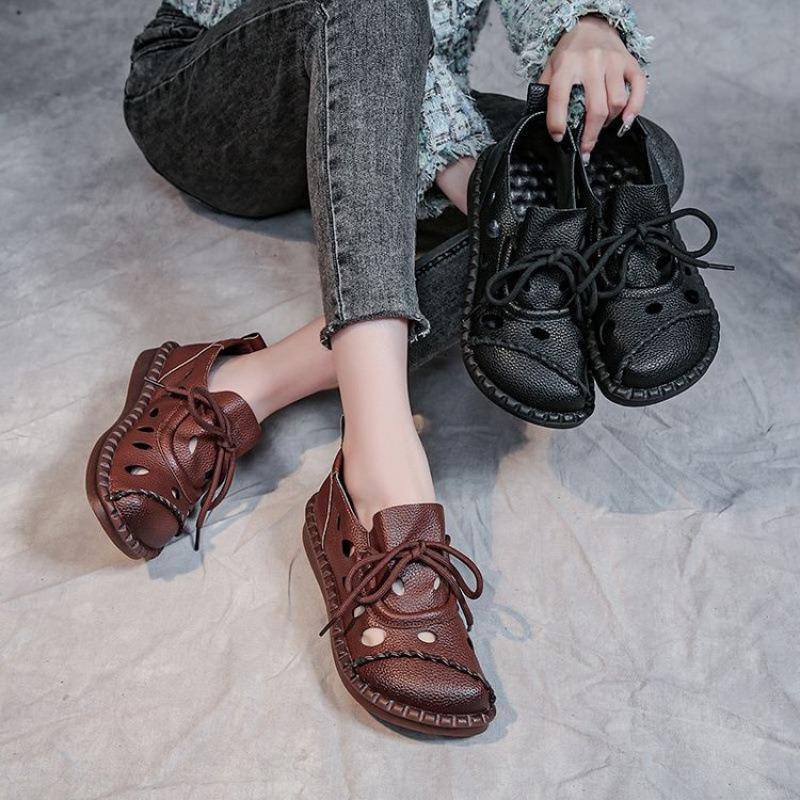 Casual Retro Beef Tendon Soft-soled Non-slip Sandals Women's Summer New Flat-soled 2 Casual Hole Shoes