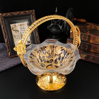 Европейская металлическая ручка-цветок, стеклянная тарелка для фруктов, тарелка для закусок, тарелка для конфет, тарелка для закусок, съемная стеклянная тарелка для фруктов, корзина для фруктов