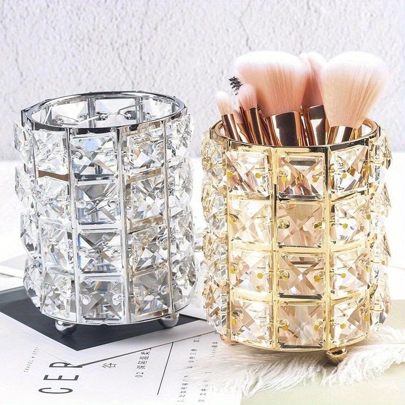 Metal Makeup Brush Storage Tube Eyebrow Pencil Makeup Organizer Bead Crystal Jewelry Storage Box