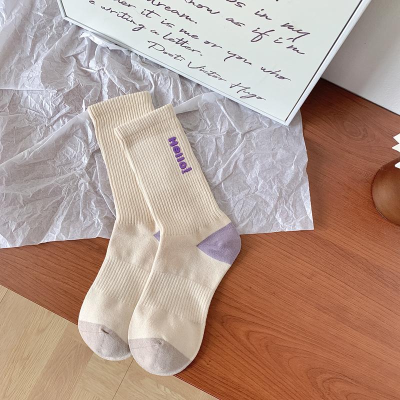 Spring And Summer Socks Women'S Cream Hot Stamping Letters Versatile Trend Stockings Women'S Thin Breathable Women'S Socks