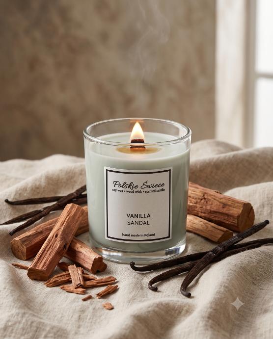 soy candle with a wooden wick + VANILLA SANDAL