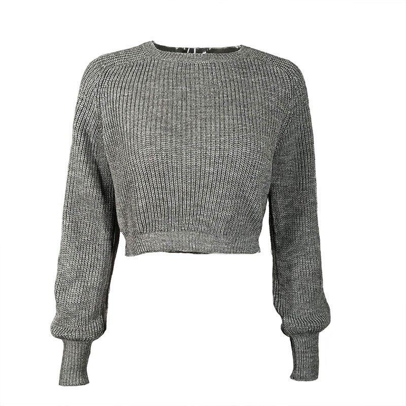 Autumn Pullover Knitted Crop Sweater Women 2023 Long Sleeve Jumper Casual Sexy Pull O Neck Solid Winter Knitwear Short Top 28472