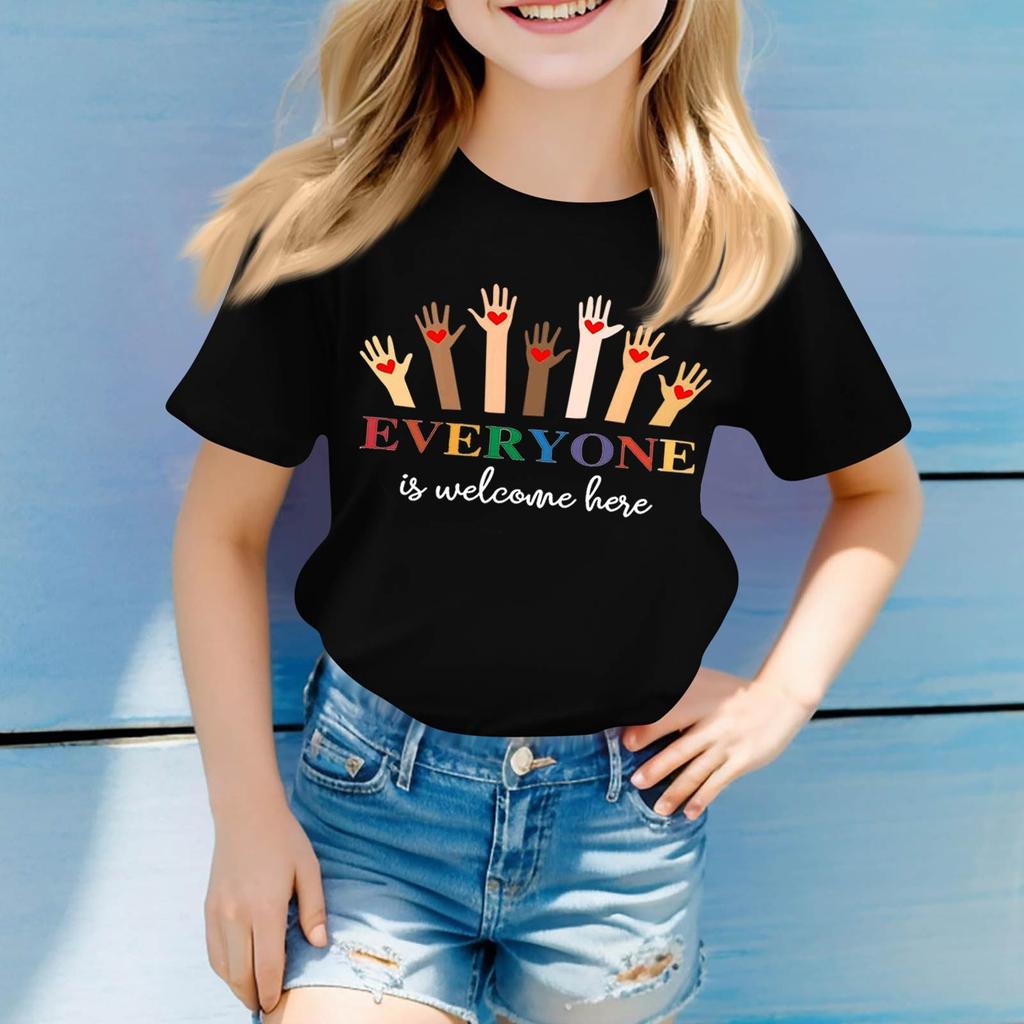 Детский набивной короткий рукав круглый вырез повседневный удобный свободный легкий топ