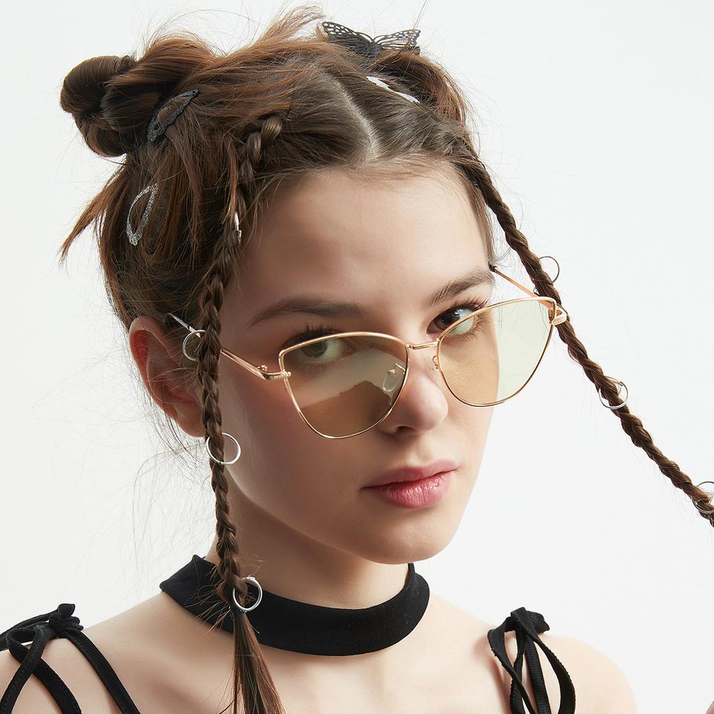 Очки 9175 Необычные солнцезащитные очки в форме бабочки кошачий глаз из металла для женщин, разноцветные солнцезащитные очки для мужчин