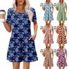Women's Summer Casual Round Neck Pleated With Pockets Printed Short Sleeve Dresses