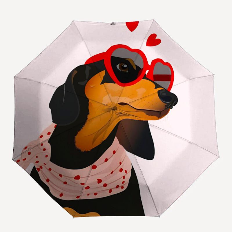 1pc Dachshund Love Automatic Folding Umbrella - Windproof Compact Travel Umbrella with Auto Open/Close, 8-Rib Heavy-Duty Shaft for Women/Men A004