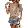 Women's Summer Design Sense Short Sleeve Leopard Pattern Shirt Blouses Loose Chic Tops