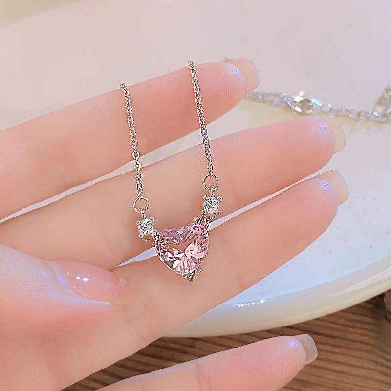 Блестящий циркон розовое сердце ожерелье кулон для женщин девочек вечерние украшения подвеска ожерелье ключица цепочка подарки