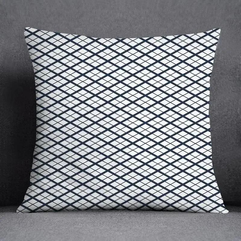 Blue-Gray Geometric Patterns Double-Sided Printed Pillow Cover Short Plush Suitable Living Rooms Bedrooms Throw Cushion Cover