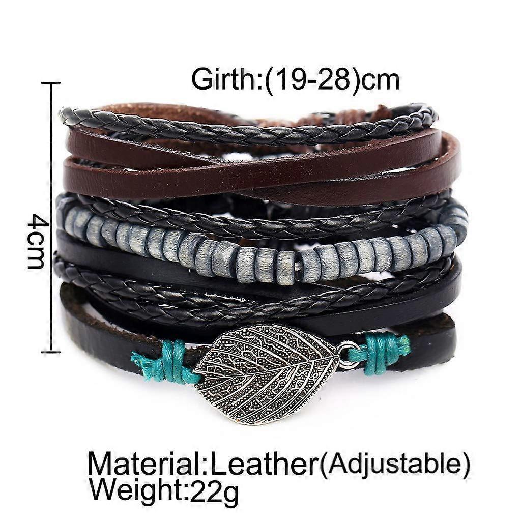 4Pcs Punk Multilayer Leather Bracelet Men's Women Wristband Bangle Jewelry Set Gifts for Women Girls Mother
