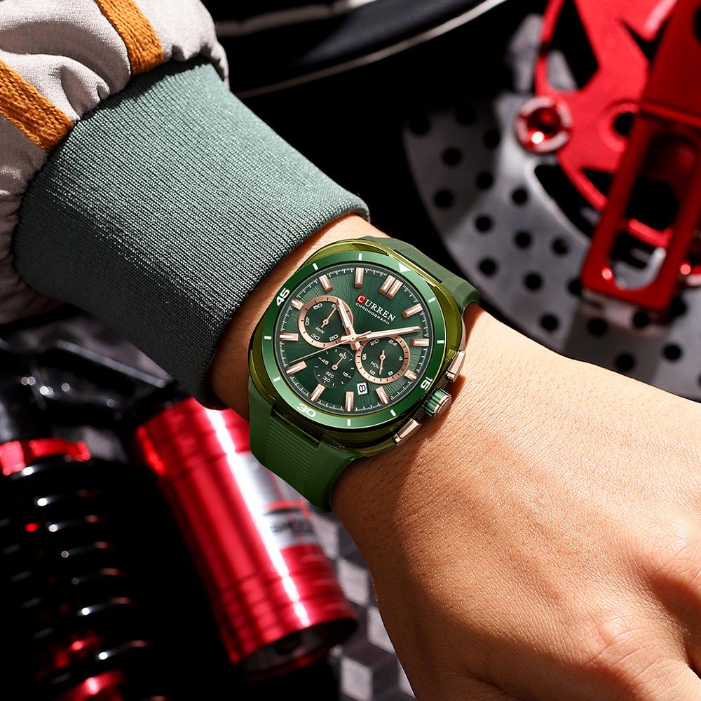 Fashion Sports Watch for Men Multifunction Chronograph Quartz Wristwatch Luminous Hands Rubber Band Daily Watch