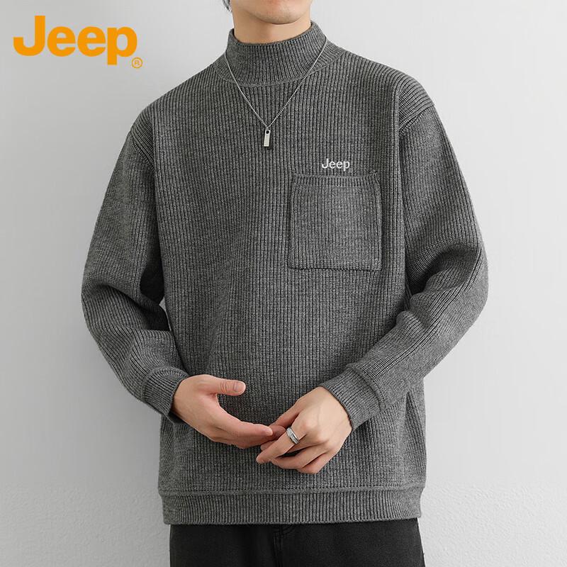 JEEP Men's Half-High Neck Knit Pullover Sweater