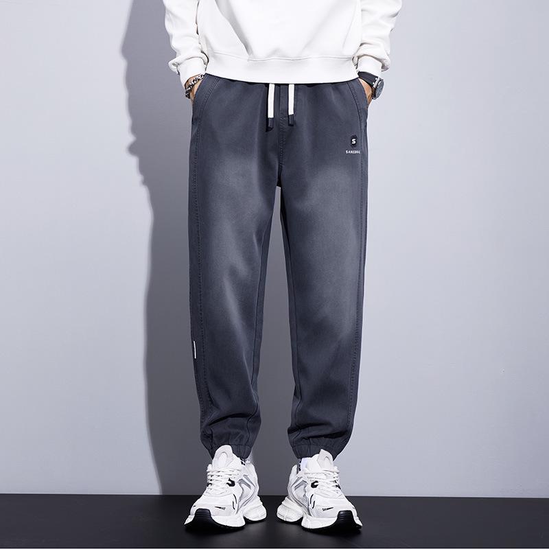 [Optional Fleece] Men's New Autumn/Winter Casual Lyocell Embroidered Drawstring Sports Pants