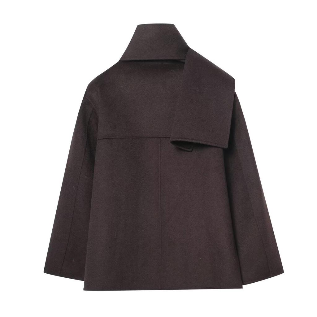 Women's Fashion Casual Wool Blend Scarf Short Coat