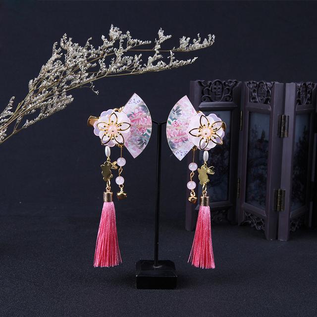 Genshin Impact Raiden Shogun в японском стиле, заколка для волос с кисточками и бусинами, кимоно ручной работы, Cos, цветок, веерообразная заколка для волос, реквизит, аксессуары