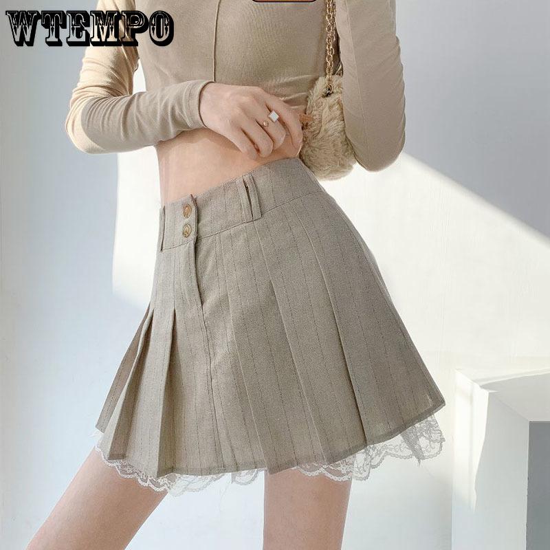 Плиссированная юбка с кружевным подолом, женские шорты Pure Desire с высокой талией и буквой А-слова, милая американская красавица в консервативном стиле, весна-лето