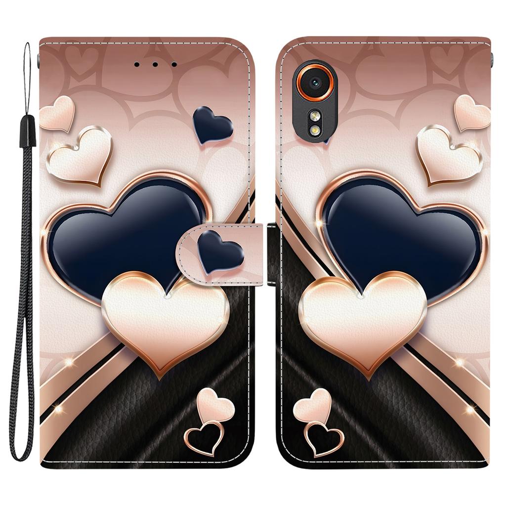 For Samsung Galaxy Xcover7 Leather Case Stand Wallet Pattern Printing Phone Cover with Wrist Strap