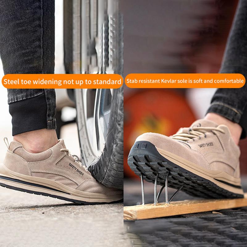 Oulylan Мужские защитные ботинки с защитой от ударов, стальной подносок, дышащие, противоскользящие, рабочие ботинки, удобная защита от проколов, защитная обувь