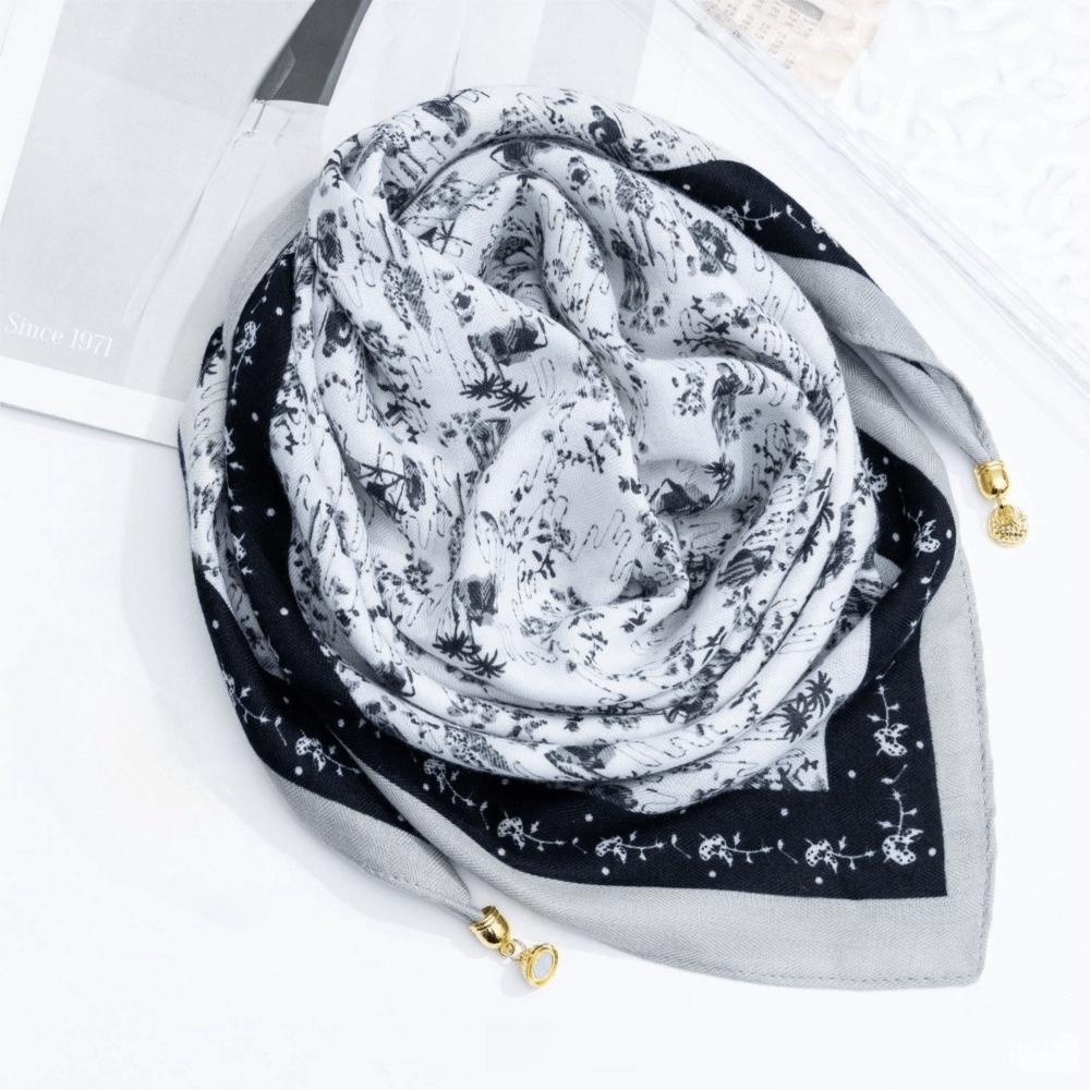 Magnetic Buckle Cotton Square Scarf Soft Cotton Hijab Wraps Fashion Headwear Soft Shawl Girl Women