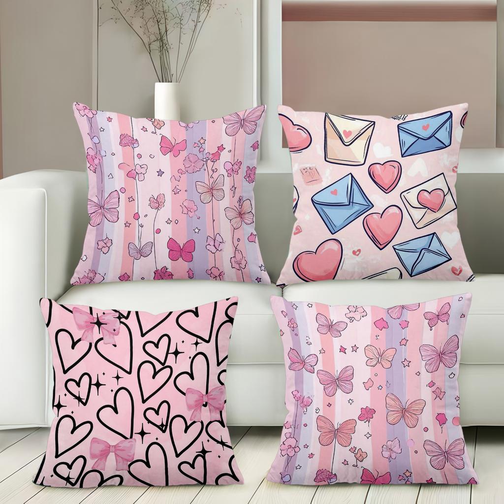 Pink Butterfly Heart Envelope Patterned Cushion Covers Polyester pillowcase, sofa decorative cushion cov Headboard Pillow
