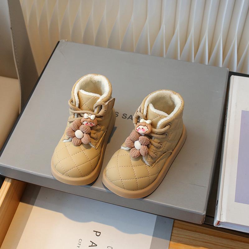 Girls' Velvet Winter Boots: Soft, Short, Velcro Cotton Shoes for Little Girls