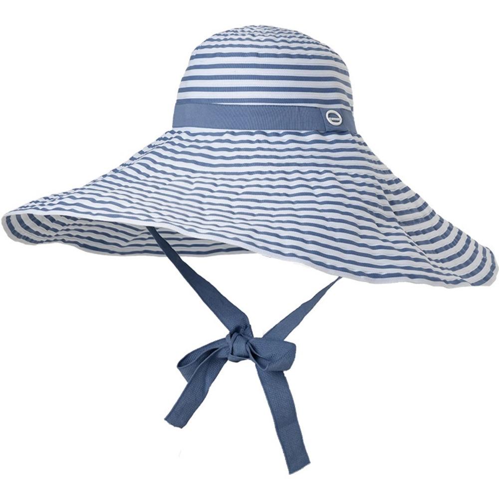 with Windproof Strap Women Striped Fisherman Hat Solid Color Sunshade Hat Bucket Hat  Camping