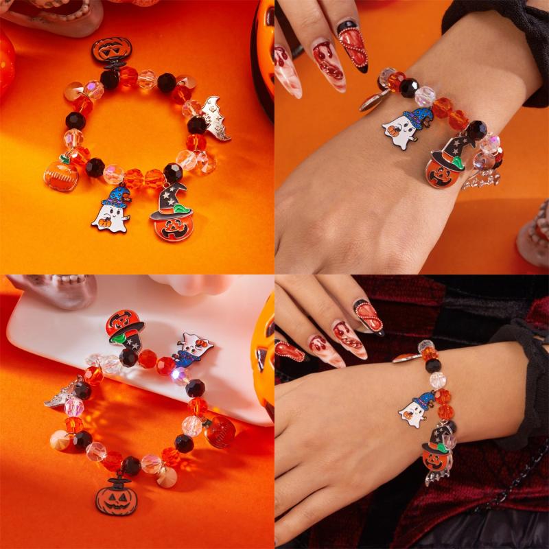 Halloween Funny Pumpkin Ghost Bracelet For Women Black Bat Spider Web Hat Metal Chain Bangles Hip Hop Punk Festival Jewelry Gift