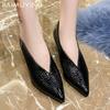 Chunky Women Shallow Shoes Pointed Toe Elegant Mid Heels Leather Pumps 2025 Trend Designer Dress Party Winter Femme Chaussures