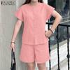 Women Short Sleeve Blouse and Shorts Summer Two Piece Suit Sets