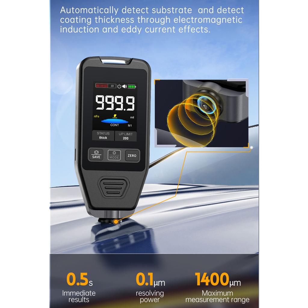 Высокоточный автомобильный толщиномер краски Портативный тестер толщины краски для точных измерений покрытия
