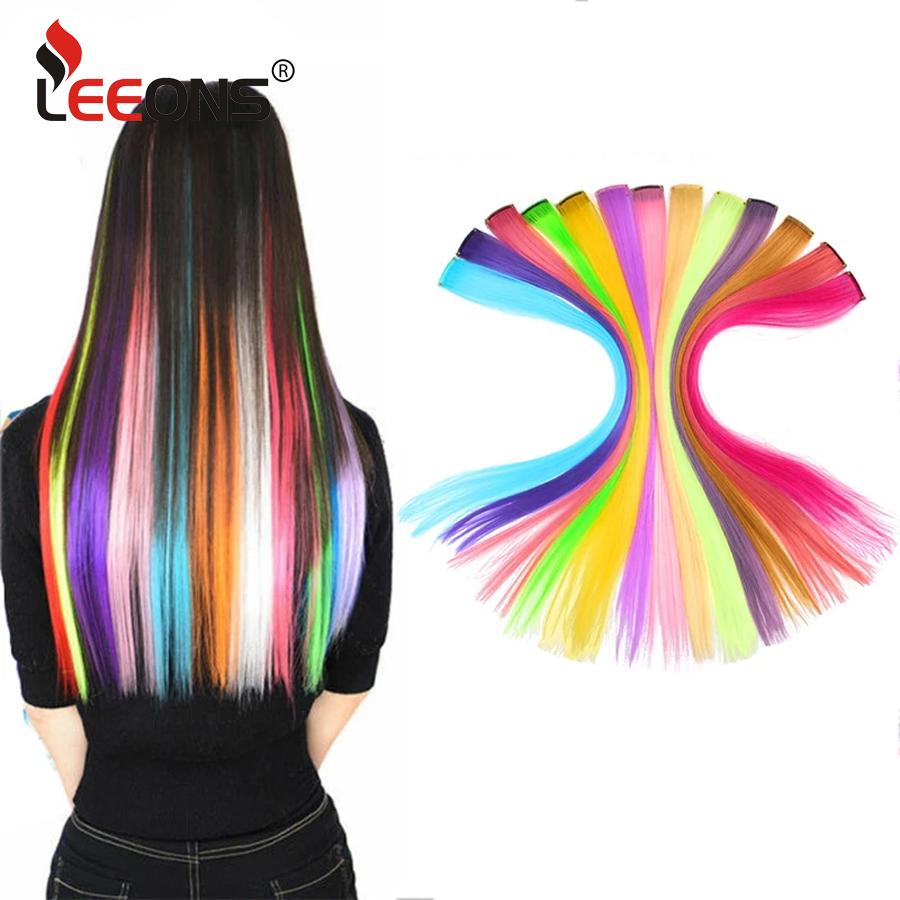 Clip In One Pieces Hair Extensions Straight Ombre Purple Blue Pink Extension Hair Women Synthetic False Fake Hair