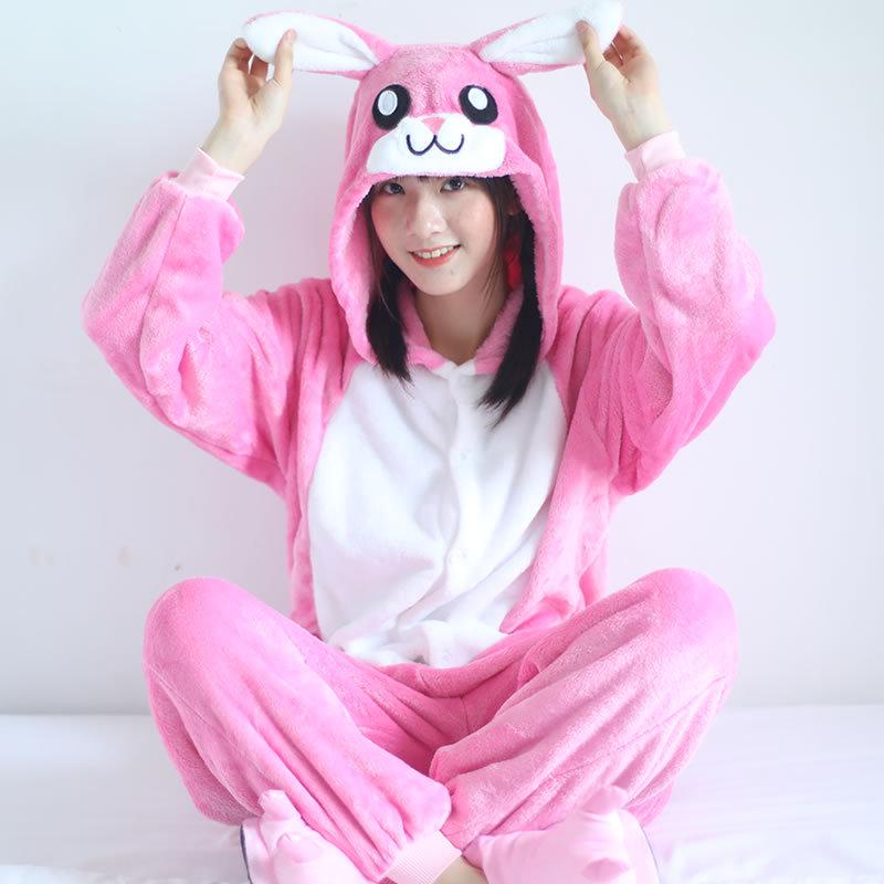 Unisex Adult Pajamas Kigurumi Cosplay Costume Animal Sleepwear Rose Rabbit Blue Pink